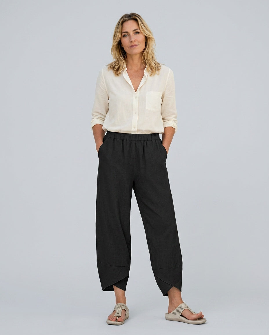 Hørbukser Dame Cropped – Straight Leg med Løs Pasform