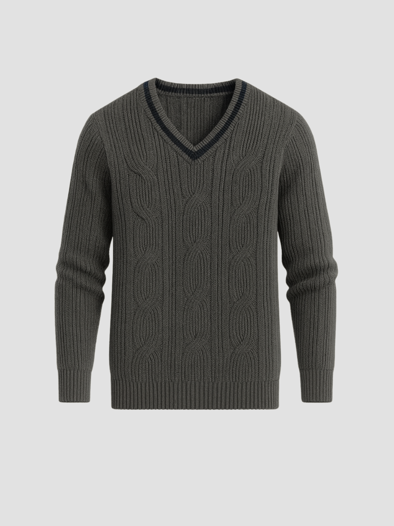 Amalie | Strikket V-hals Sweater med Flettemønster