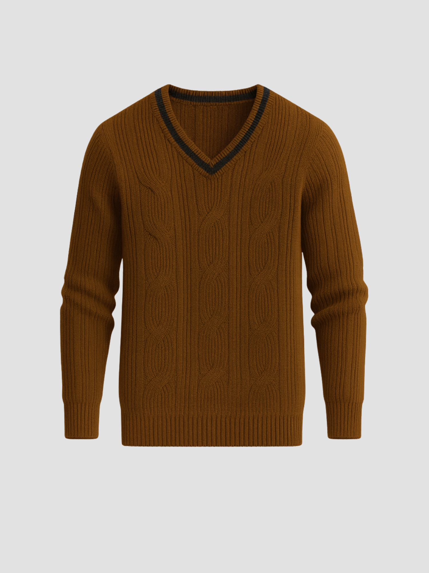 Amalie | Strikket V-hals Sweater med Flettemønster