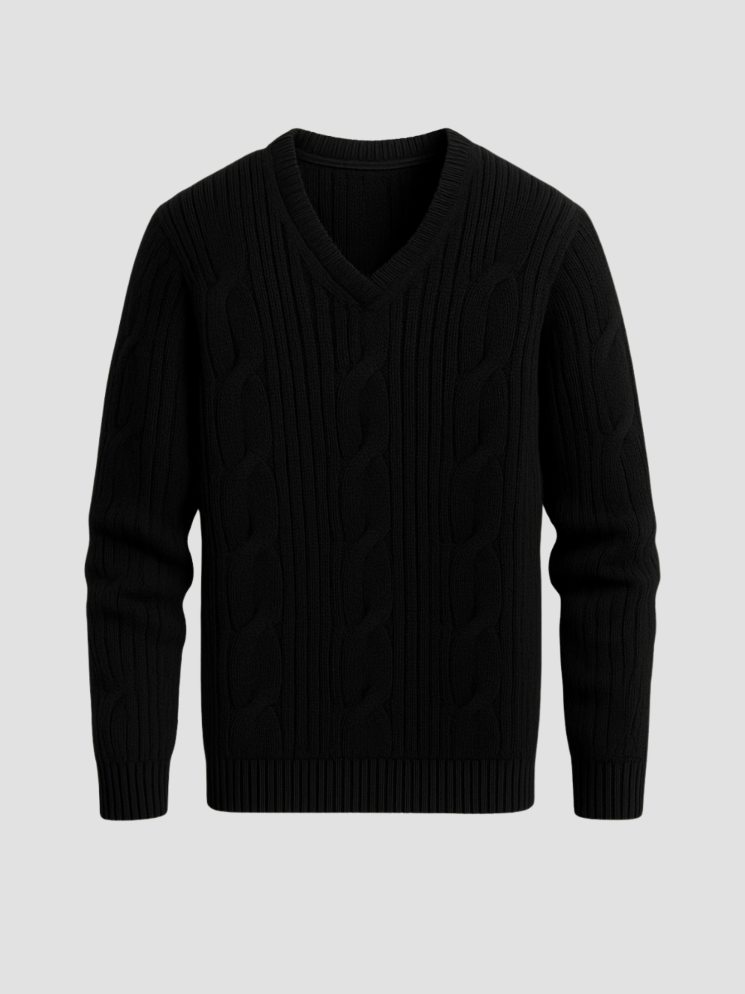 Amalie | Strikket V-hals Sweater med Flettemønster