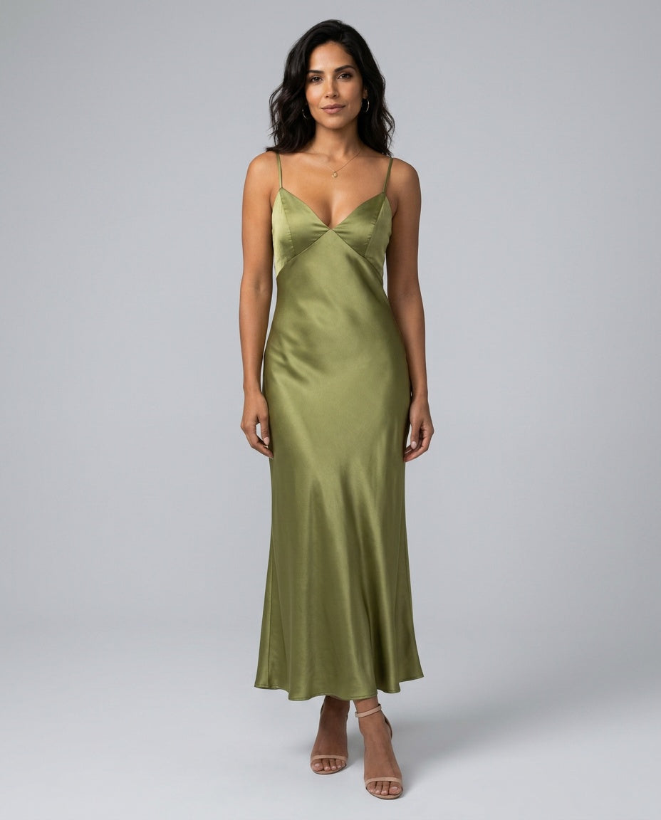 Satin Slip Maxikjole Dame – Stropper Festkjole