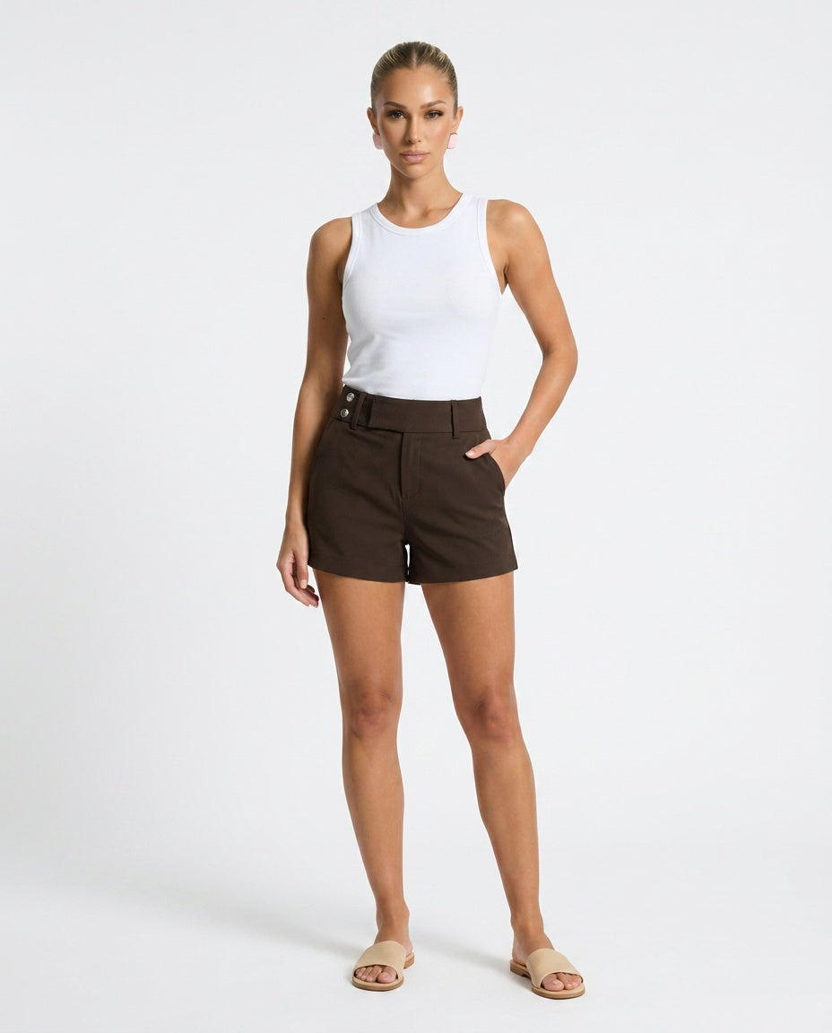 Fitted Shorts Dame – Dobbelt Knap i Taljen, 5 Farver