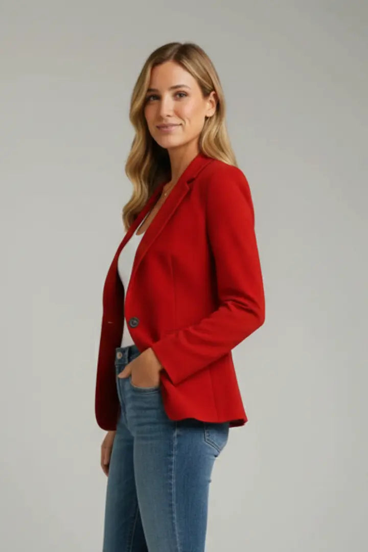 Anja Blazer Dame – Notched Lapel med Enkeltknap og Klaplommer  Panorla
