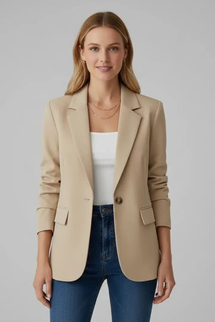 Anja Blazer Dame – Notched Lapel med Enkeltknap og Klaplommer  Panorla