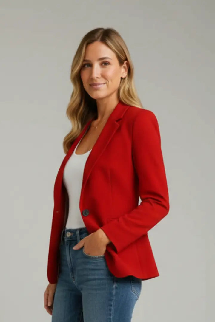 Anja Blazer Dame – Notched Lapel med Enkeltknap og Klaplommer  Panorla