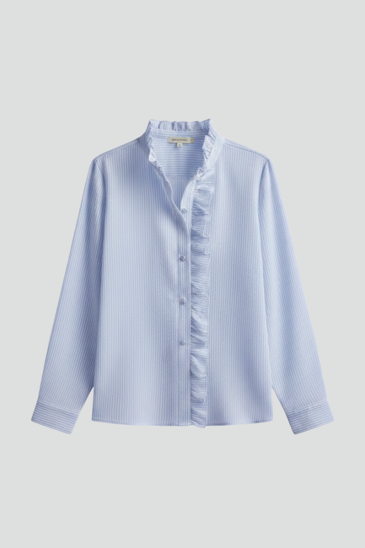 Bluse Dame Flæsekant – Skjortebluse med Knaplukning