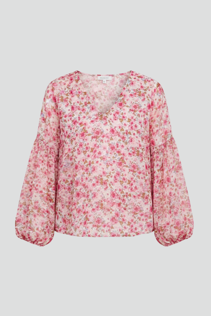 Blomstret Bluse Dame V-Hals – Løs Skjortebluse med Blomsterprint