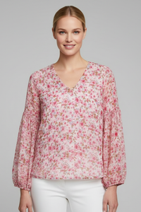 Floral Blouse Women V-Neck – Loose Fit Blouse with Floral Print