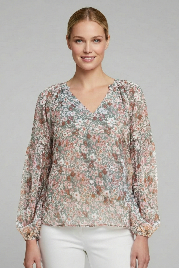 Floral Blouse Women V-Neck – Loose Fit Blouse with Floral Print