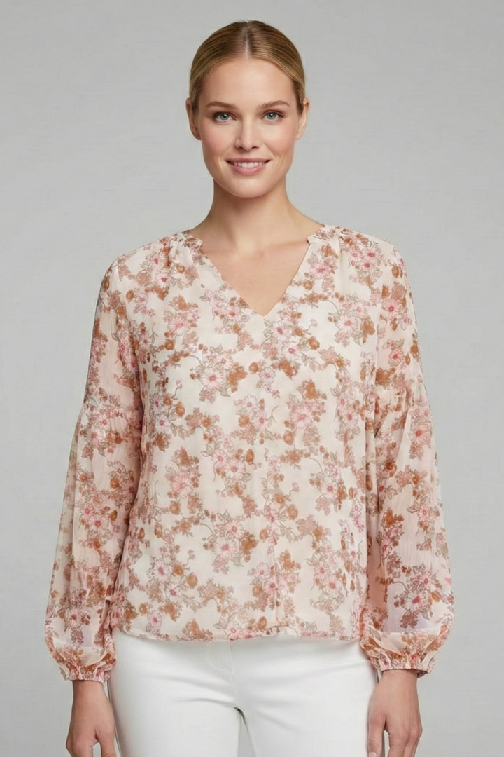 Floral Blouse Women V-Neck – Loose Fit Blouse with Floral Print