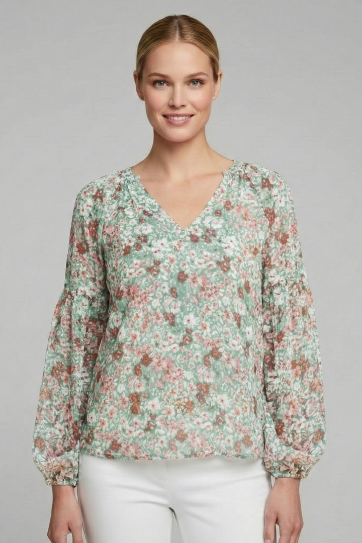 Floral Blouse Women V-Neck – Loose Fit Blouse with Floral Print