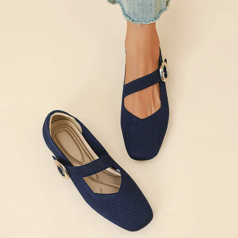 Women's Mary Jane Flat Shoes Knit Breathable Comfort Square Toe