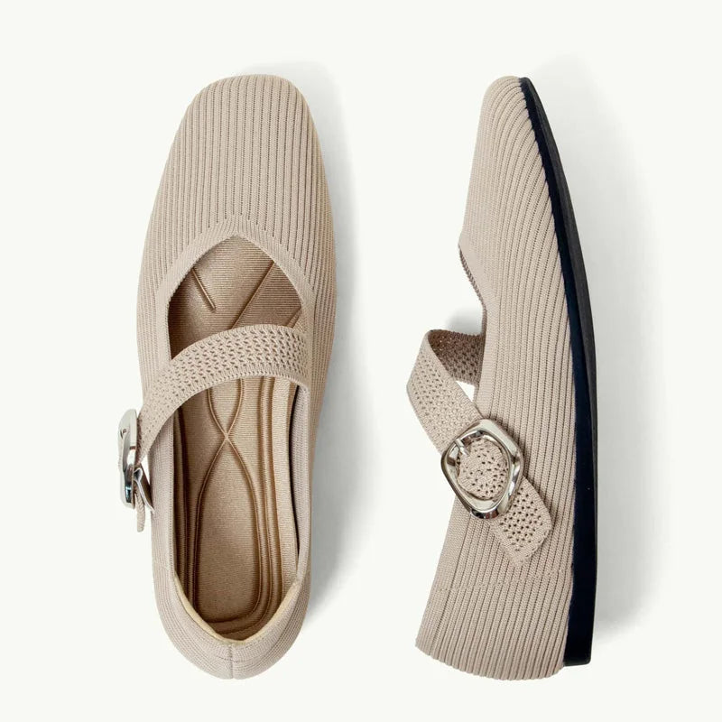 Women's Mary Jane Flat Shoes Knit Breathable Comfort Square Toe