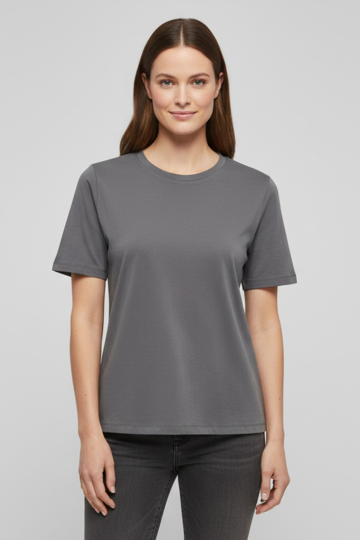 T-Shirt Damski z Okrągłym Dekoltem – Bazowy Top z Krótkim Rękawem