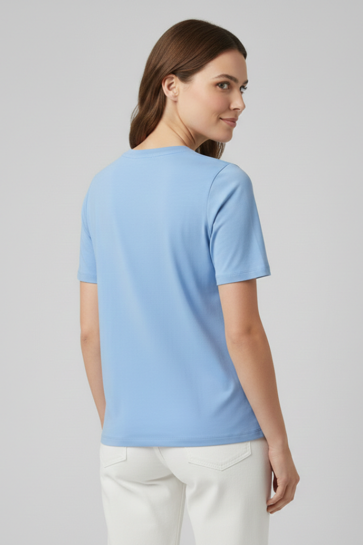 T-Shirt Damski z Okrągłym Dekoltem – Bazowy Top z Krótkim Rękawem