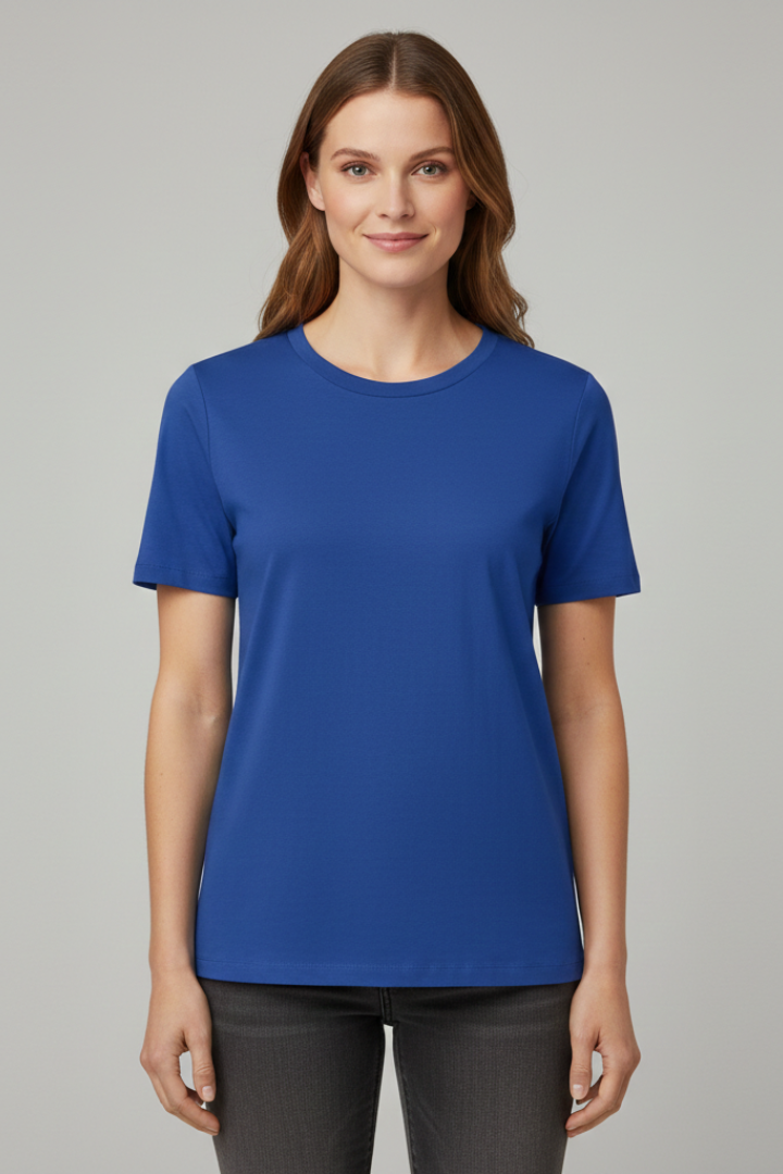 T-Shirt Damski z Okrągłym Dekoltem – Bazowy Top z Krótkim Rękawem