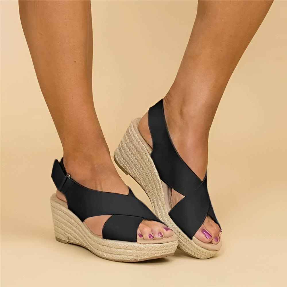 Women's Wedge Espadrille Sandals – Ankle Strap, Open Toe
