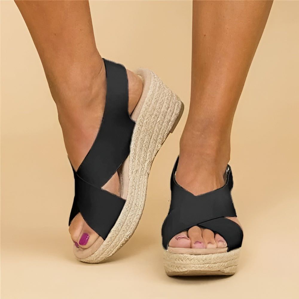 Women's Wedge Espadrille Sandals – Ankle Strap, Open Toe