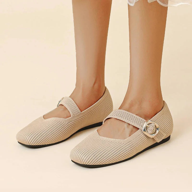 Women's Mary Jane Flat Shoes Knit Breathable Comfort Square Toe