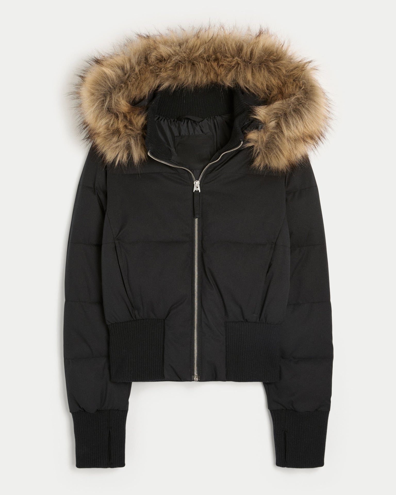 Women's Cropped Puffer Jacket – Quilted, Removable Hood, Faux Fur