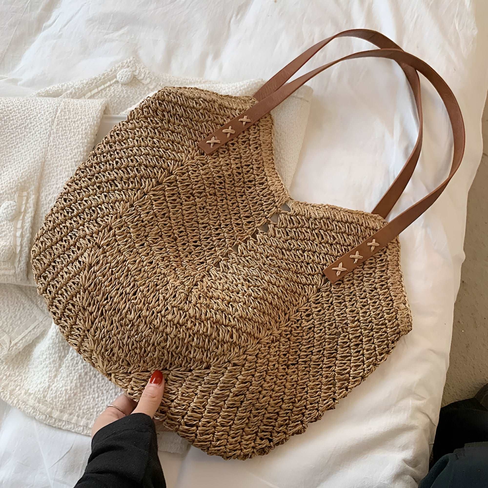 Pleciona Torba Shopper Damska – Miękka Torba Plażowa na Ramię