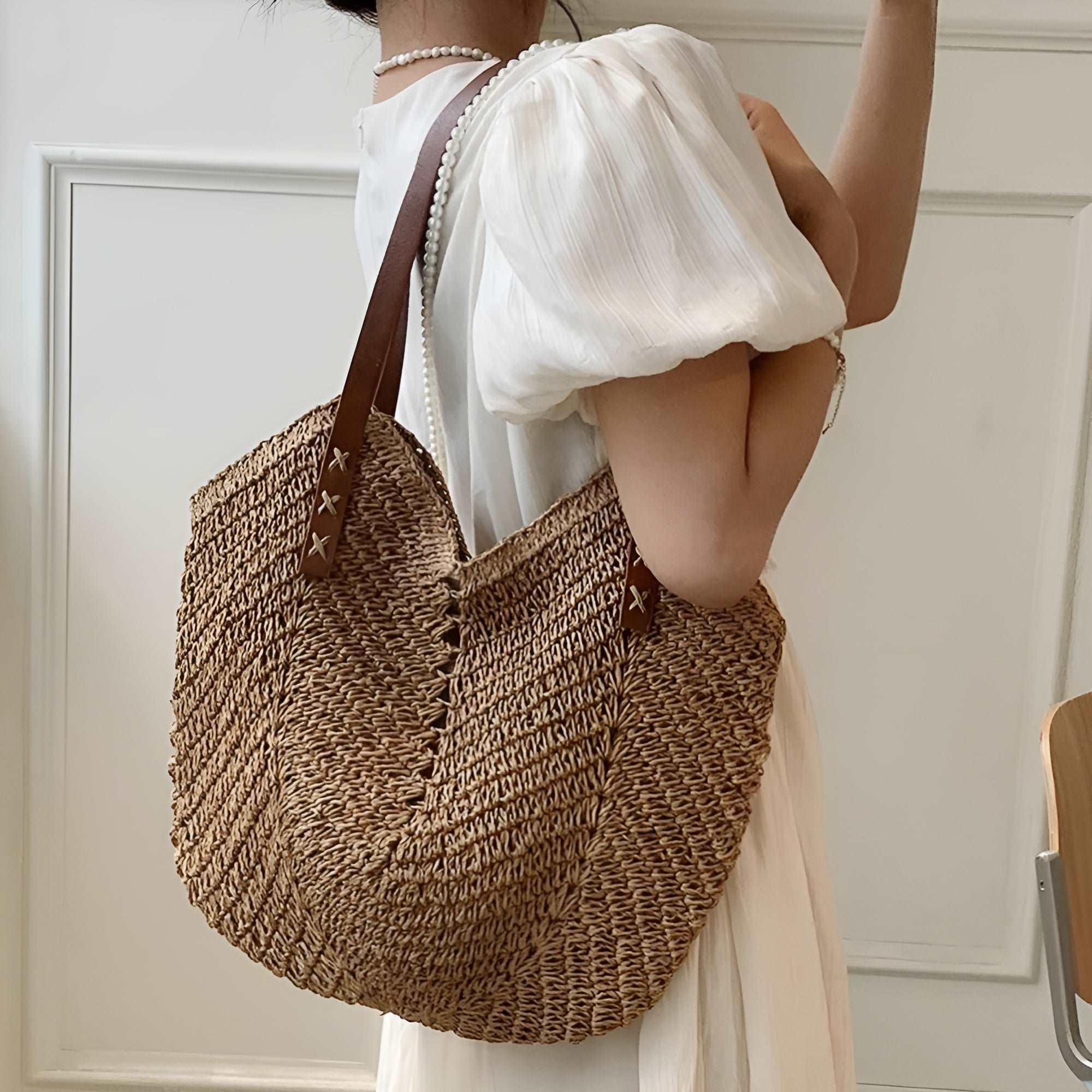 Pleciona Torba Shopper Damska – Miękka Torba Plażowa na Ramię