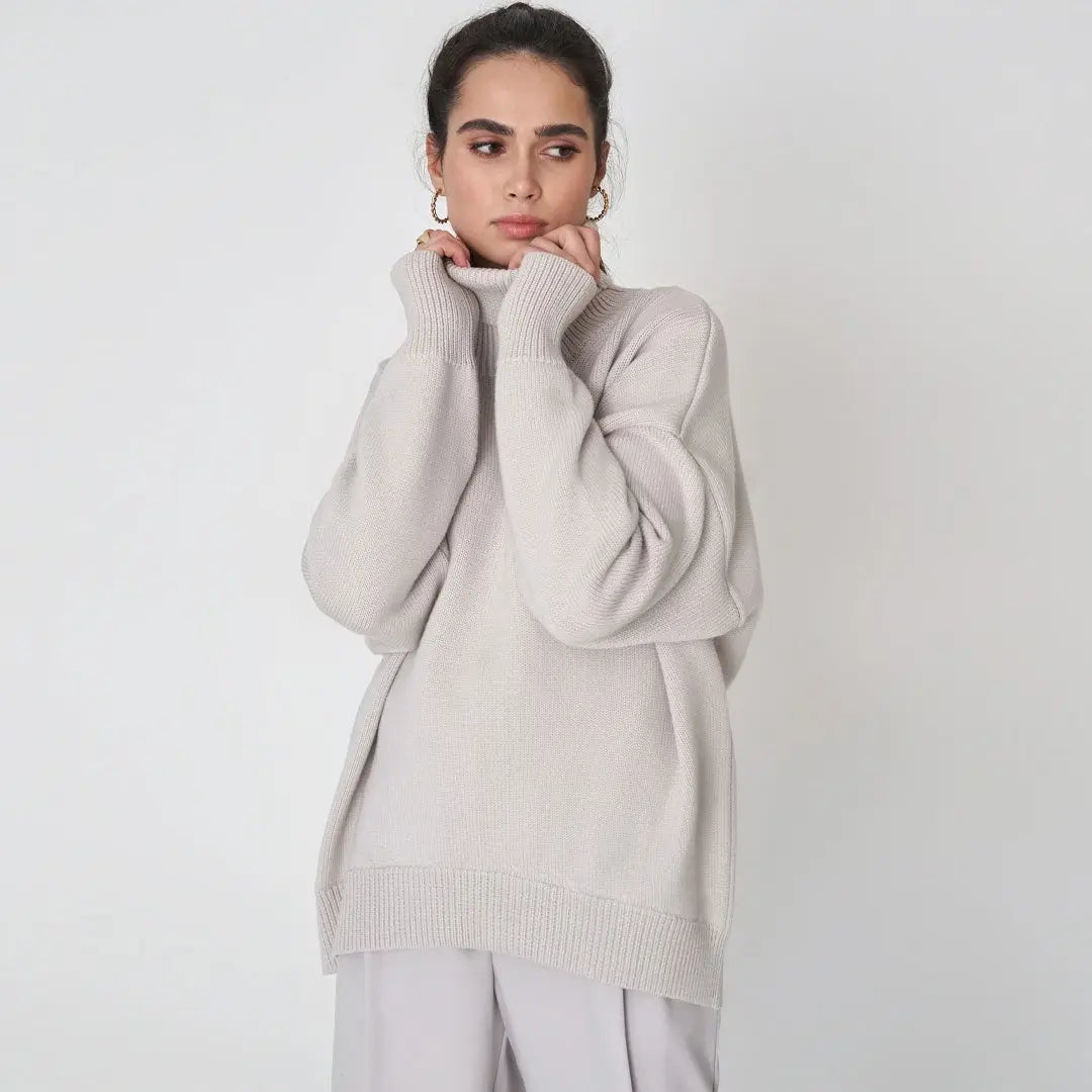 Elegant Uldtrøje | Oversized Uld Sweater med Rullekrave | Komfortabel Tunika til Kølige Dage 1