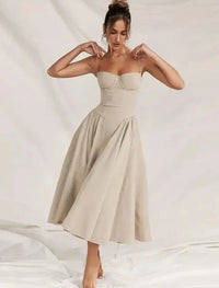 Summer dress women V-neck polyester flowy for beach and vacation