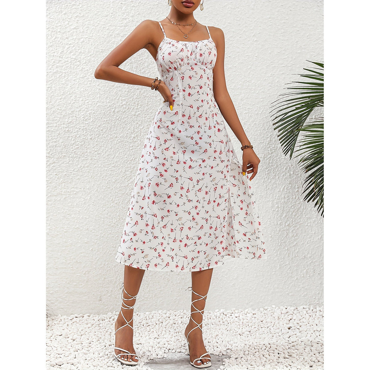 Blomstret Maxikjole Dame med Slids – Sommer