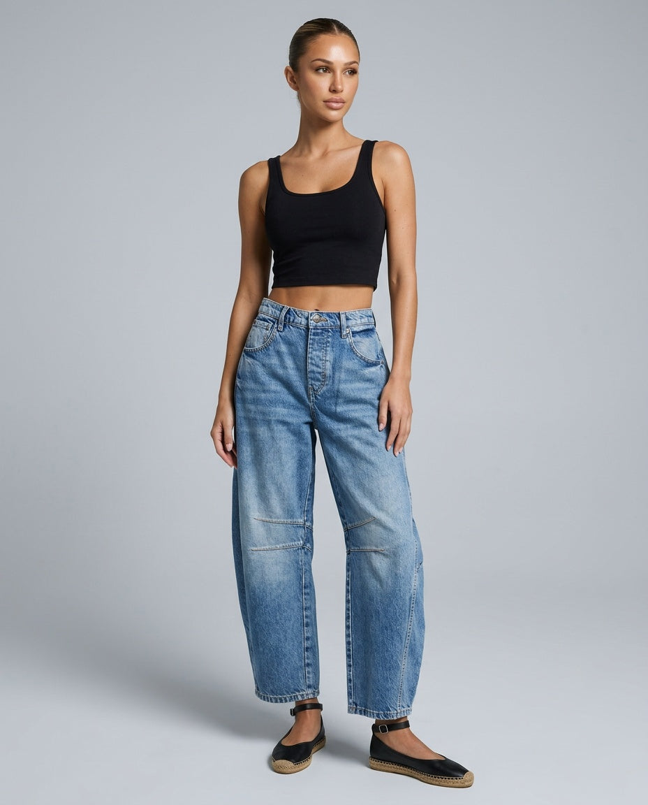 Barrel Jeans Dame Højtaljede – Vide Ben med Løs Pasform