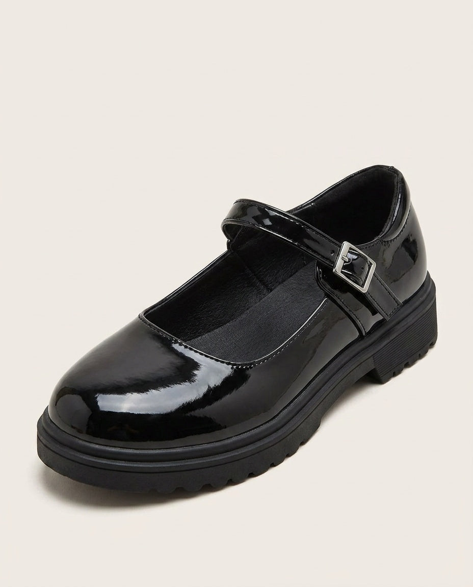 Una Mary Jane Loafers Dame – Blank Sort med Rem, Fladt Look
