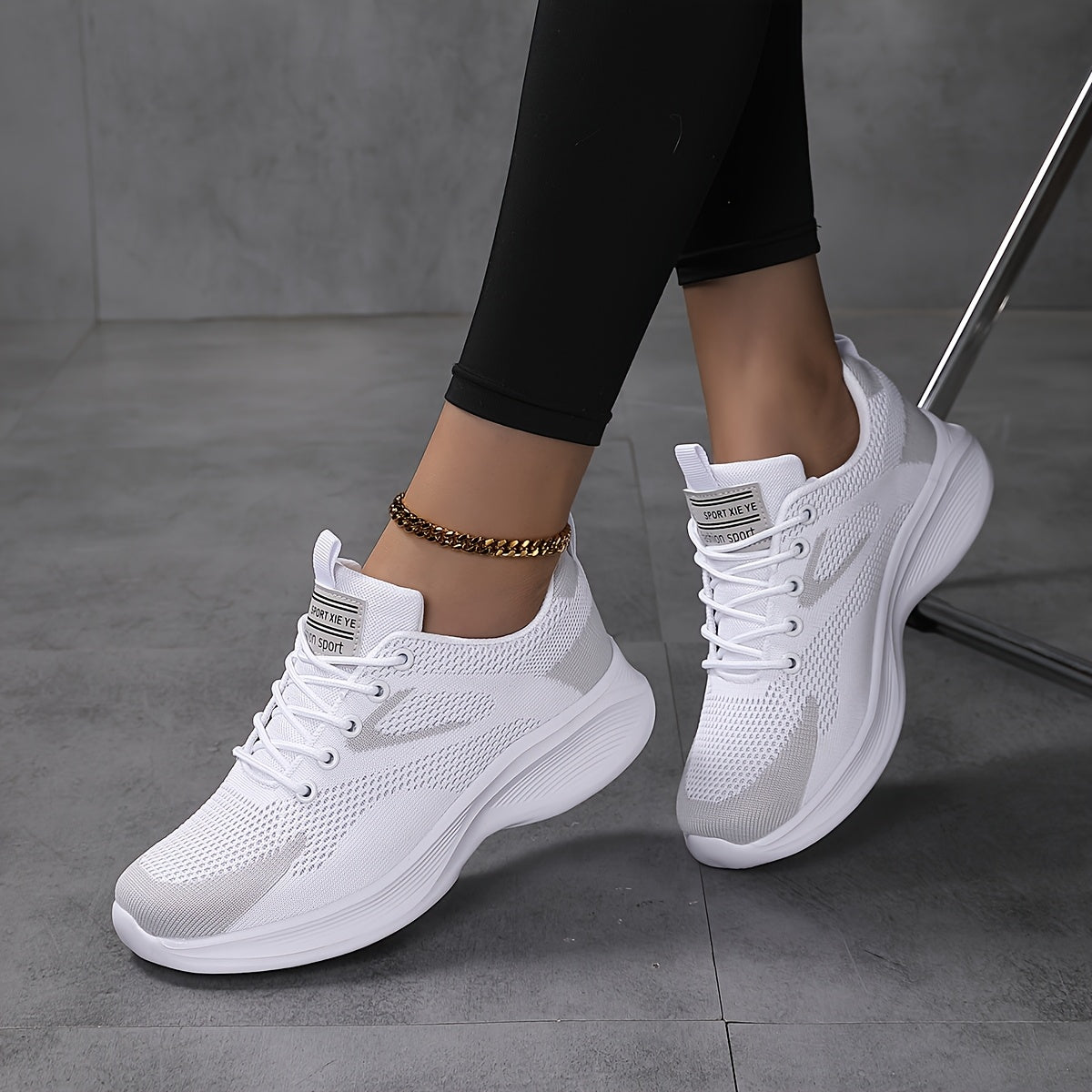 Sneakers Dame – Hvide Bløde Komfort Snøresneakers i Mesh