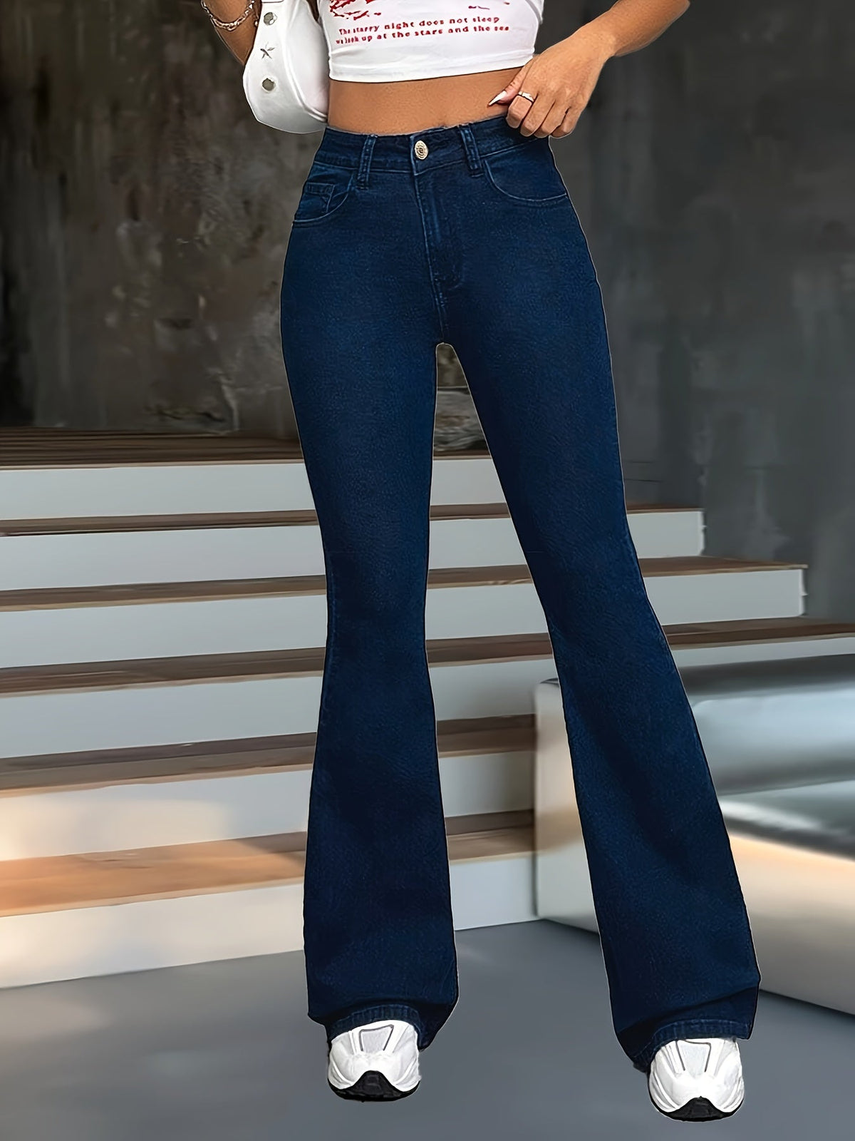 Flared Jeans Dame – Højtaljede Bootcut Denim Bukser i Blå