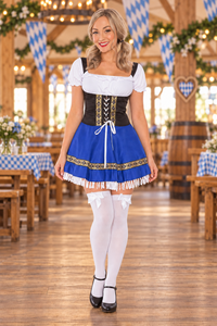 Oktoberfest Kostume Dame Dirndl Blå – Kjole med Forklæde