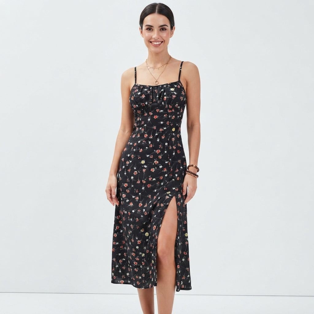 Blomstret Maxikjole Dame med Slids – Sommer