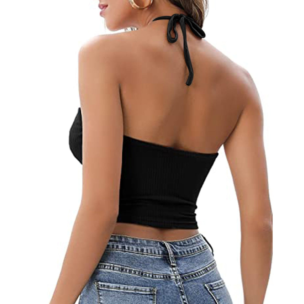 Crop Top Dame Halterneck – Cut-Out Top til Sommer