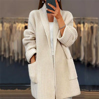 Kiandra Uld Cardigan Dame – Oversized Ribstrik med Lommer
