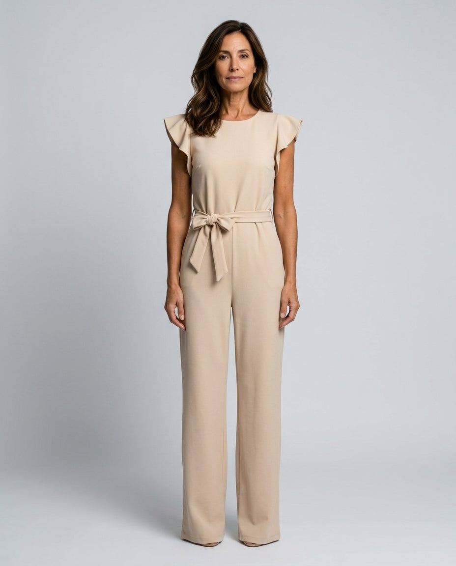 Ruffle Sleeve Jumpsuit Women – Straight Leg Tie Belt Jumpsuit