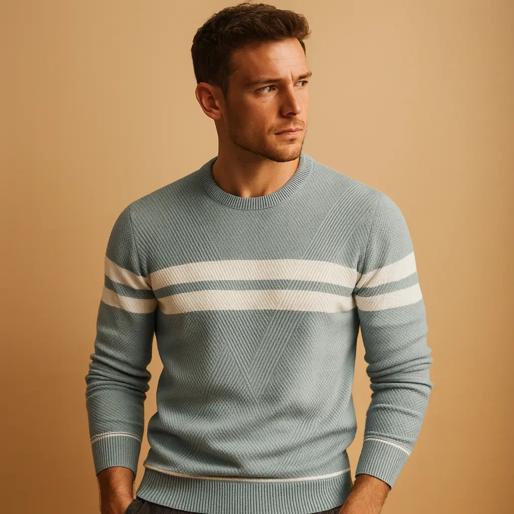 Sweater Herre – Rund Hals i Bomuldsstrik – Behagelig Pasform til Daglig Brug