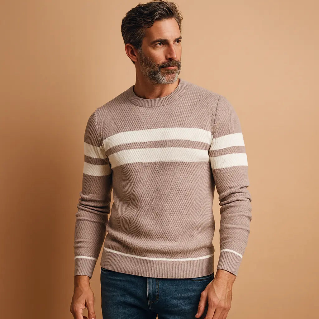 Sweater Herre – Rund Hals i Bomuldsstrik – Behagelig Pasform til Daglig Brug