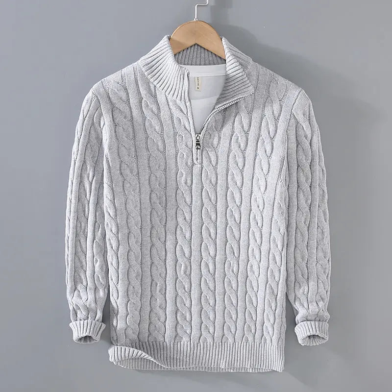 Sweater Herre – Half-Zip med Høj Krave – Behagelig Komfort til Kølige Dage -  Grå / XL