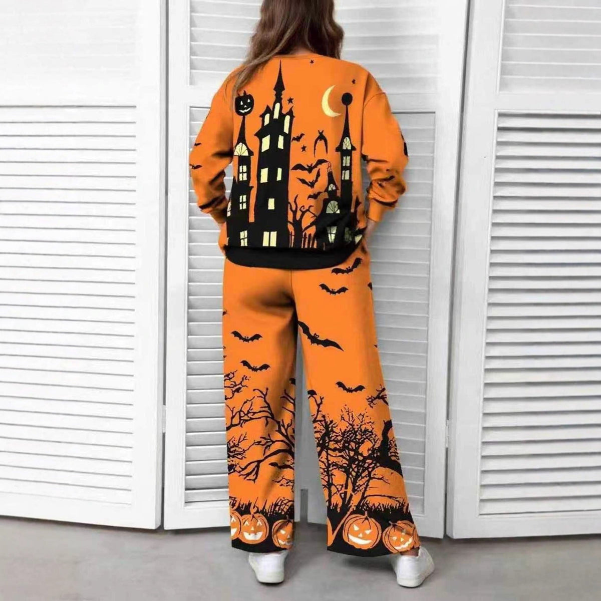 Halloween Pyjamas Dame Sæt – Langærmet Nattøj med Spøgelseshus