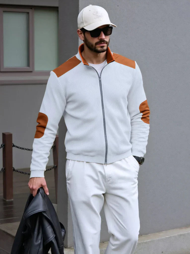 Viktor | Strikcardigan til Mænd med Lynlås og Skulder- & Albuepatches