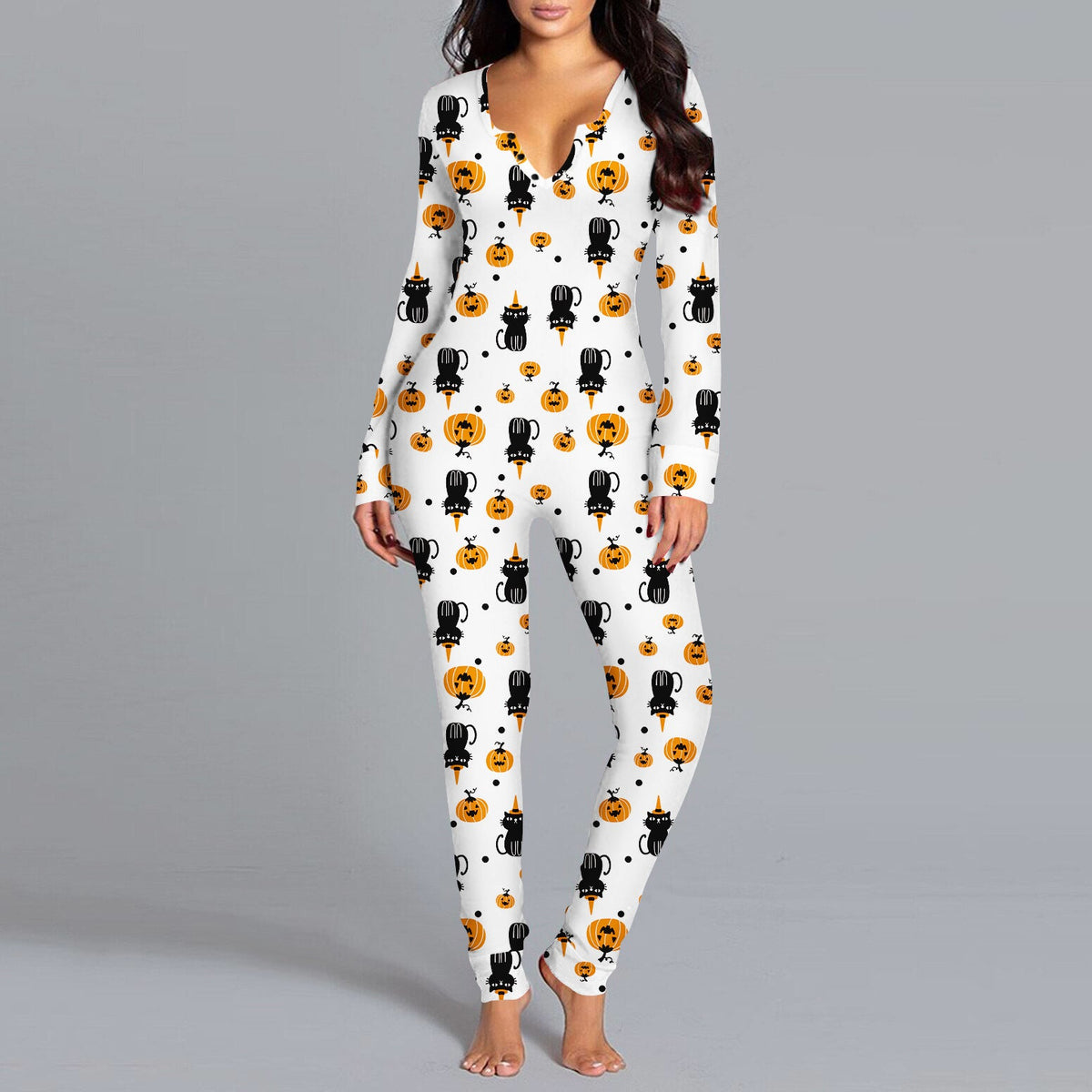 Halloween Jumpsuit Dame – Langærmet Onesie med Print