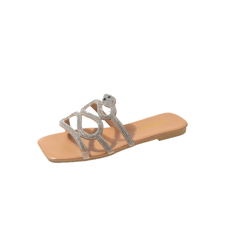 Slides Dame Slangeprint – Diamante Sommer Slides