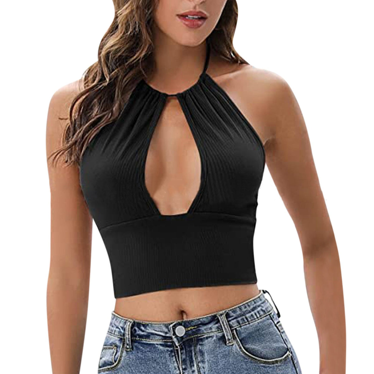 Crop Top Dame Halterneck – Cut-Out Top til Sommer