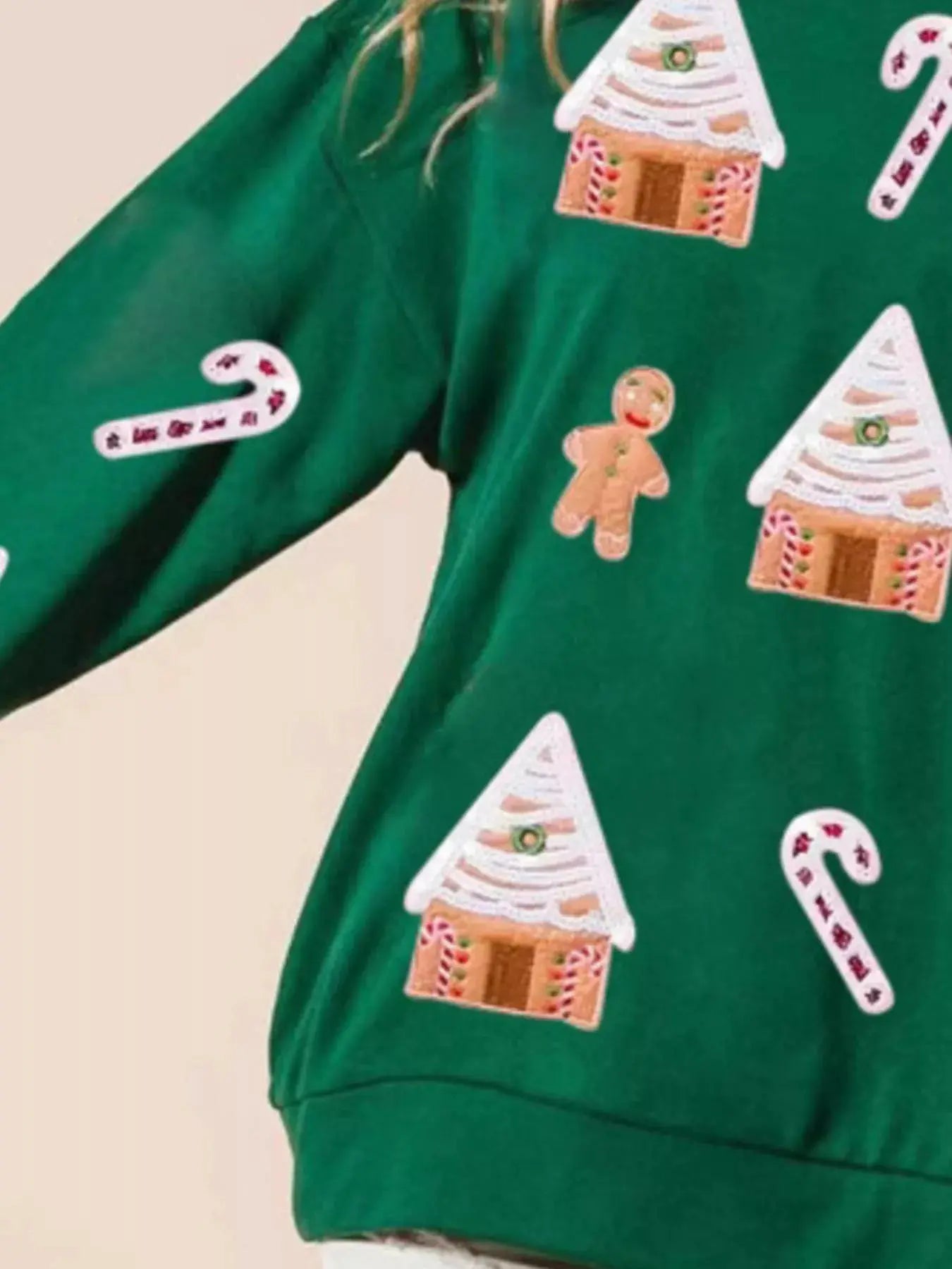 Juletrøje Dame med Sequin Gingerbread Motiv – Komfortabel Polyester Sweater til Juletid - 2