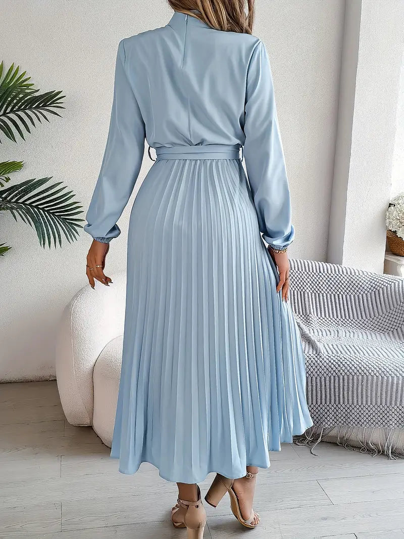 Plisseret Midi Kjole Dame med Bælte i Taljen | Elegant Design til Arbejde og Fest 2