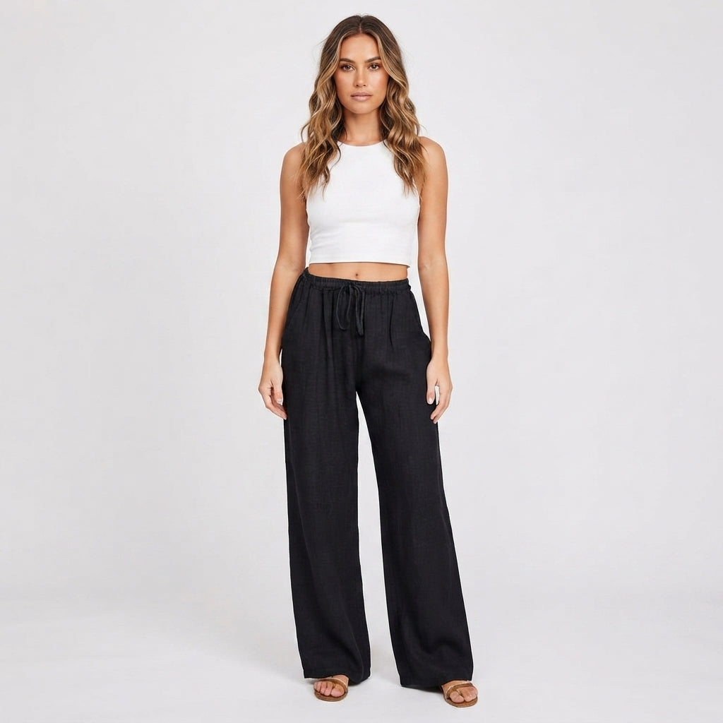 Linen Blend Pants Women – Wide Leg High Waist Linen Pants for Summer
