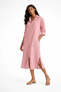 Shirt dress Women striped midi – Loose fit, button closure and everyday comfort
